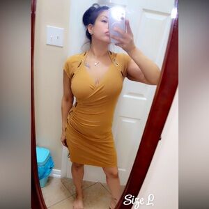 Carmen Marc Valvo Mustard Lace-Up Mini Dress